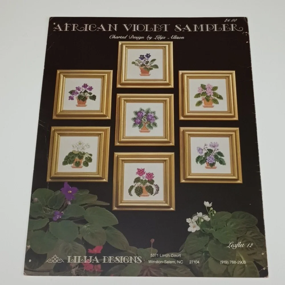 VTG African Violet Sampler Lilija Designs #12 Floral Cross Stitch Pattern ©1986 - Picture 3 of 5